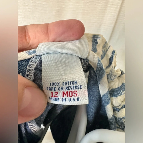 Vintage OshKosh Acid Washed Denim Ruffle Striped Dress USA 12 Months - Picture 9 of 10